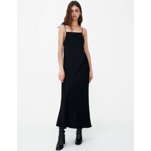 Zara Satin Midi Dress size Large Black Spaghetti Straps cocktail Minimal gala